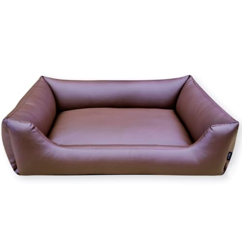 4L Textil Mario Wasserfestes Hundebett Aus Kunstleder - Hundekorb für Große Hunde, Hundesofa XXL, Hundekissen (140x110 cm, Braun) von 4L Textil