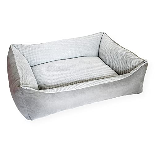4L Textil Teo Kuscheliges Hundebett Bezug abnehmbar und waschbar Hundekorb mittelgroße Hunde Hundekissen flauschig Hundekörbchen Hundesofa (120x100 cm, Grau) von 4L Textil