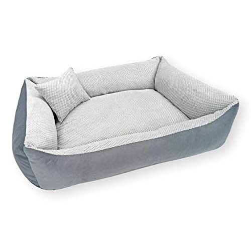 4L Textil Teo Kuscheliges Hundebett Bezug abnehmbar und waschbar Hundekorb mittelgroße Hunde Hundekissen flauschig Hundekörbchen Hundesofa (80x60 cm, Grau) von 4L Textil
