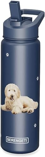 E&S Pets Edelstahl-Trinkflasche, 680 ml, mit auslaufsicherem, abnehmbarem Strohhalm, doppelwandig, vakuumisoliert, realistischer 3D-Druck, SERENGETI Wasserflasche (Goldendoodle) von E&S Pets