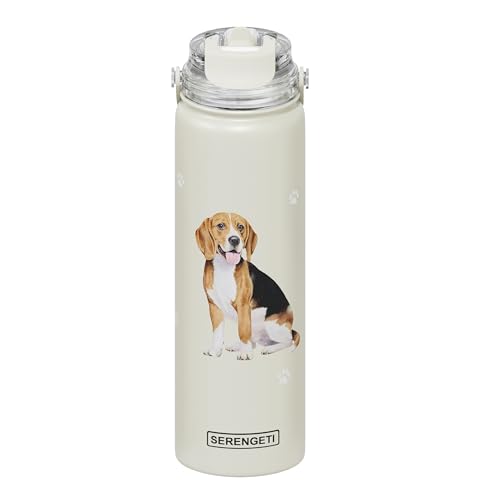 Edelstahl-Wasserflasche, 680 ml, mit auslaufsicherem, abnehmbarem Strohhalm, doppelwandig, vakuumisoliert, realistischer 3D-Druck, SERENGETI Wasserflasche (Beagle) von E&S Pets