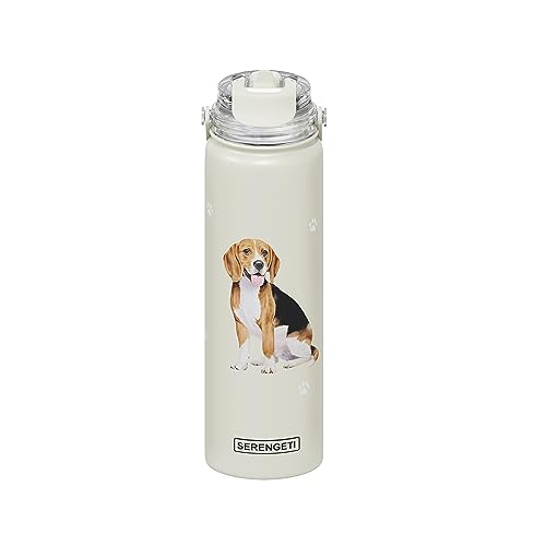 Edelstahl-Wasserflasche, 680 ml, mit auslaufsicherem, abnehmbarem Strohhalm, doppelwandig, vakuumisoliert, realistischer 3D-Druck, SERENGETI Wasserflasche (Beagle) von E&S Pets