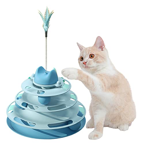 EACTEL Cat Teaser Ball Spielzeug | Interaktiver Ballturm für Katzen mit abnehmbaren Bällen und Federn - Kitten Tower Roller Spielzeug für Hauskatzen Coatuiyo von EACTEL
