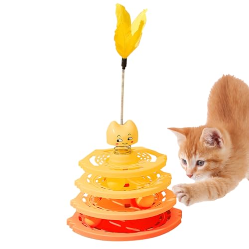 EACTEL Interaktives Katzenfederspielzeug, Katzenstabspielzeug | Selbsthaltendes, stimulierendes Übungsspiel - Selbsthaltendes stimulierendes Übungsspiel-Federballspielzeug für Katzen zu Hause von EACTEL