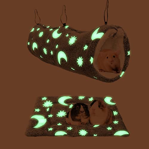 Leuchtende nachtleuchtende Hängematte für Meerschweinchen, Ratten, Hängematte, Frettchen, Meerschweinchen, Versteck und weiches Bett für kleine Tiere (4. Mondtunnel Hängematte und Matte) von EAEDMY