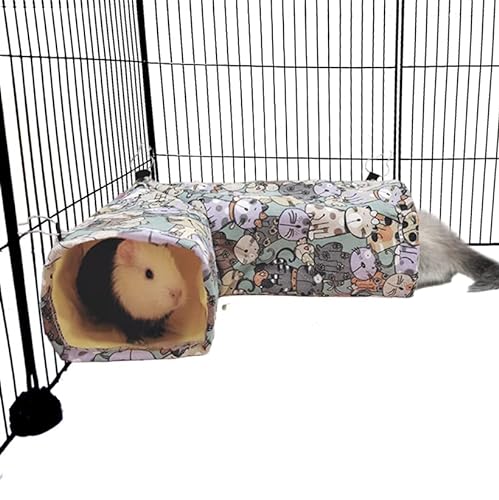 Meerschweinchen Frettchen Ratte Ecktunnel und Hängematte, Meerschweinchen Versteck Ecktunnel & Röhren für Häschen Kaninchen Igel Schweinchen Chinchilla Spielzeug und Käfig Zubehör (2.Tunnel-Katze) von EAEDMY