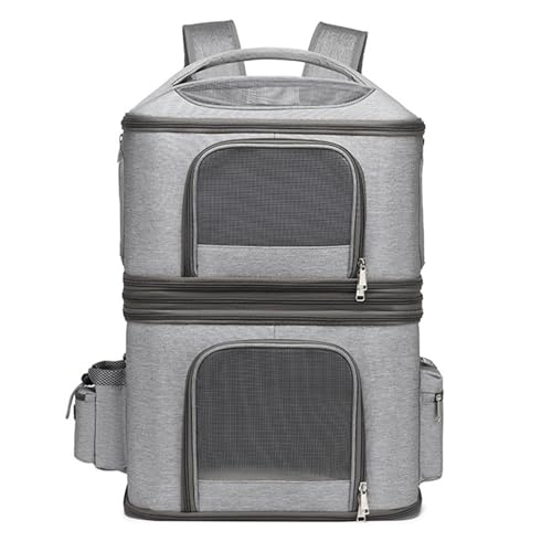 Katzenträger -Rucksack für Zwei Haustiere, atmungsaktiv und bequem, Reiseträger für Katzen und kleine Hunde (Grau) von EALRIDV