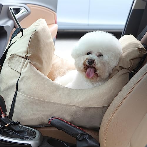 EAROND Hunde-Autositz für kleine Hunde, tragbarer Haustier-Sitzerhöhung mit Sicherheitsleine und Aufbewahrungstaschen, Welpen-Auto-Tragesitz für Reisen bis zu 11,3–13,6 kg Hunde von EAROND