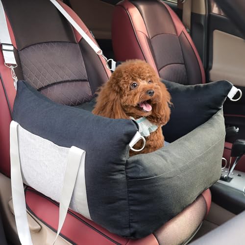 EAROND Kleine Hunde-Autositz-Tragetasche für Reisen, tragbarer Haustier-Autositz für Hunde bis zu 11,3 kg, mit Sicherheitsgeschirr und verdicktem Memory-Kissen, waschbares Welpenautositzbett für von EAROND