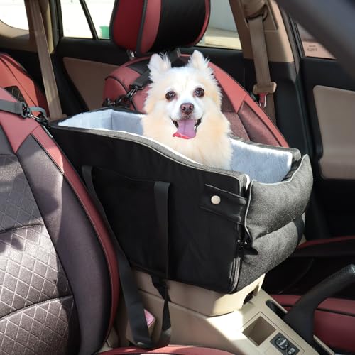 Mittelkonsole Hund Autositz für kleine Hunde bis zu 5,4 kg, tragbare Mittelkonsole Hund Booster Autositz mit verstellbaren Gurten & Aufbewahrungstasche (Schwarz) von EAROND