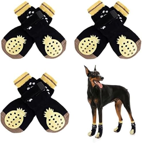 EASY JOY 3 Paar Anti Rutsch Hundesocken, verstellbare Hundestiefel und Booties, Hundesocken Wundschutz - Rosa Erdbeermuster, Ananas Schwarz S EASY JOY 3 Paar Anti Rutsch Hundesocken, verstellbare Hundestiefel und Booties, Hundesocken Wundschutz - Rosa Erdbeermuster, Ananas Schwarz S von EASY JOY