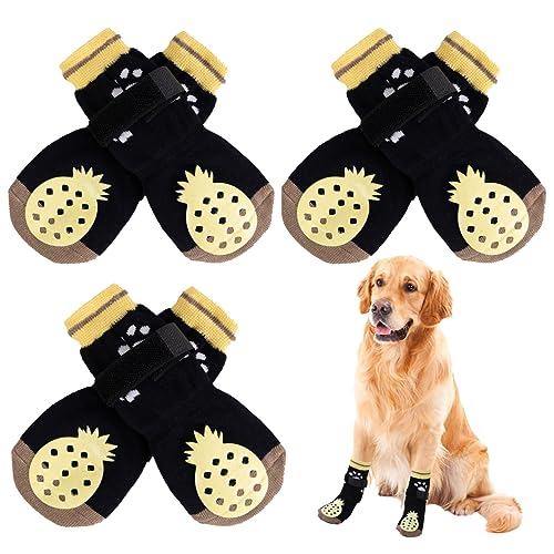 EASY JOY 3 Paar Anti Rutsch Hundesocken, verstellbare Hundestiefel und Booties, Hundesocken Wundschutz - Rosa Erdbeermuster, Ananas Schwarz XS EASY JOY 3 Paar Anti Rutsch Hundesocken, verstellbare Hundestiefel und Booties, Hundesocken Wundschutz - Rosa Erdbeermuster, Ananas Schwarz XS von EASY JOY