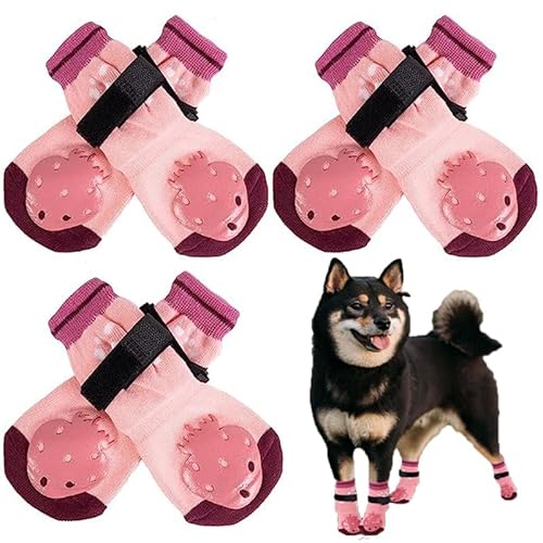 EASY JOY 3 Paar Anti Rutsch Hundesocken, verstellbare Hundestiefel und Booties, Hundesocken Wundschutz - Rosa Erdbeermuster, Größe XS EASY JOY 3 Paar Anti Rutsch Hundesocken, verstellbare Hundestiefel und Booties, Hundesocken Wundschutz - Rosa Erdbeermuster, Größe XS von EASY JOY