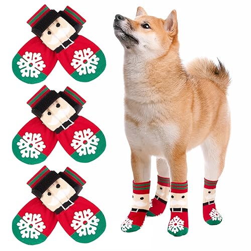 EASY JOY 3 Paar Hundesocken Anti Rutsch mit Verstellbaren, Weich, Dehnbar und Atmungsaktiv, Double Side-Slip Weihnachtsstrümpfe M von EASY JOY