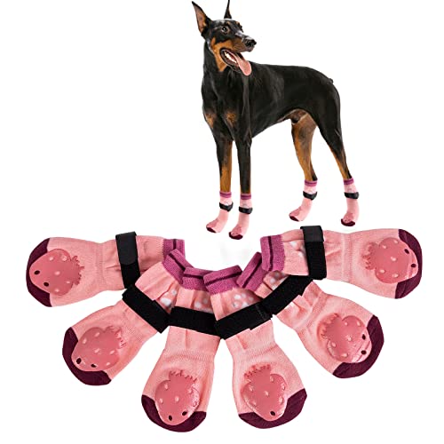 3 Paar Hundesocken Anti Rutsch mit Verstellbaren Trägern, Hunde Pfotenschutz mit Anti-Rutsch-Gummi Verhindern EIN Verrutschen, Rosa Größe M von EASY JOY