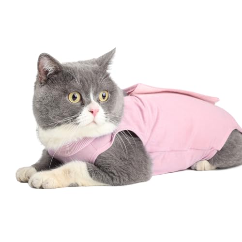 EASY JOY Recovery Suit Katze, Katzenbody Nach Op, Postoperative Katzenkleidung für Bauchwunden oder Hautkrankheiten, E-Halsband Alternative für Katzen Hunde, Soft Home Indoor Pet Kleidung(L,Pink) von EASY JOY