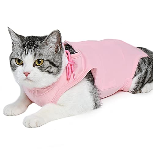 Recovery Suit Katze, Katzenbody Nach Op (unter 5 Monaten), Postoperative Katzenkleidung für Bauchwunden oder Hautkrankheiten, E-Halsband Alternative für Kleine Katze, Soft Indoor Pet Kleidung(S,Pink) von EASY JOY