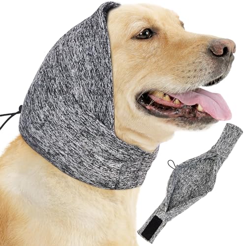 EASY JOY Verstellbares Ohrenschützer Hund, Verstellbare Ohrenschützer für Haustiere, Ohrenschützer für Hunde, Hunde Beruhigungskopfbedeckung, Grau L von EASY JOY