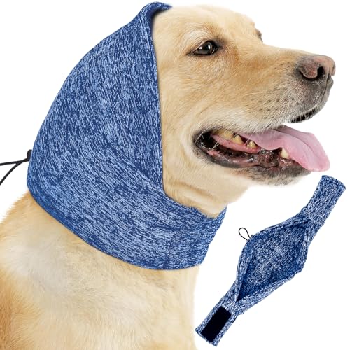 EASY JOY Verstellbares Ohrenschützer Hund, Verstellbare Ohrenschützer für Haustiere, Ohrenschützer für Hunde, Hunde Beruhigungskopfbedeckung, Blau L von EASY JOY