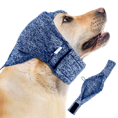 EASY JOY Verstellbares Ohrenschützer Hund, Verstellbare Ohrenschützer für Haustiere, Ohrenschützer für Hunde, Hunde Beruhigungskopfbedeckung, Blau M von EASY JOY