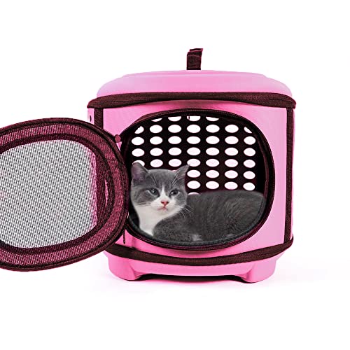 Katzen Transportbox, Faltbare Katzentragetasche, Katzen Tragebox Öffnung Oben, Transporttasche für Katze/Kleine Hunde, Katzentransportbox Katzentransporttasche mit Weich Matten (Rosa) von EASY JOY