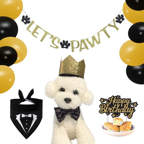 Hunde Geburtstagsparty Zubehör, Hund Geburtstag Dekorationen Set, Hund Geburtstag Bandana Hut Banner Set, Hunde Partyhüte, Hunde Krawatte, Ballons für Hunde Haustiere von EASY JOY