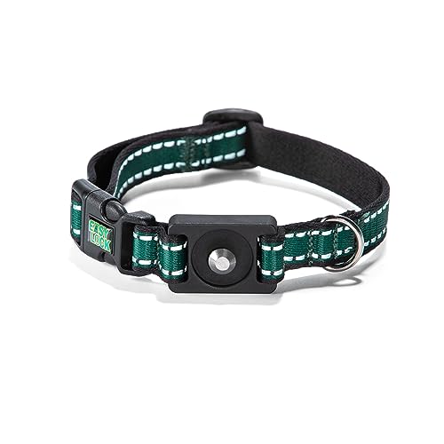 Easy Lock Hundehalsband, verstellbares Halsband für kleine große Hunde Welpen, reflektierendes, weiches Gurtband mit Magnetverschluss, Haustierhalsband… (klein, dunkelgrün) von EASY LOCK