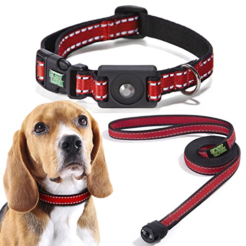 Easy Lock Verstellbares Hundehalsband und Leine, reflektierendes, weiches Gurtband mit Magnetverschluss, Haustierhalsband für Hunde (S, M, L) (M, Rot) von EASY LOCK