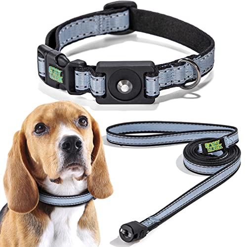 Easy Lock Verstellbares Hundehalsband und Leine, reflektierendes, weiches Gurtband mit Magnetverschluss, Haustierhalsband für Hunde (S, M, L) (S, Hellhimmelblau) von EASY LOCK