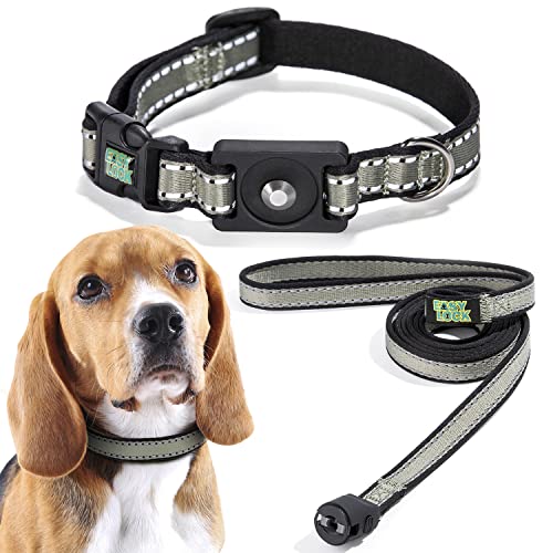 Easy Lock Verstellbares Hundehalsband und Leine, reflektierendes, weiches Gurtband mit Magnetverschluss, Haustierhalsband für Hunde (S, M, L) (S, Seladongrün) von EASY LOCK