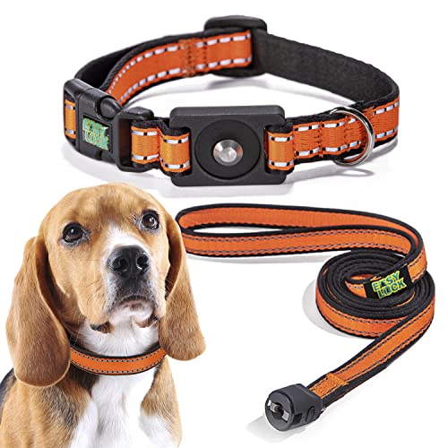 Easy Lock Verstellbares Hundehalsband und Leine, reflektierendes, weiches Gurtband mit Magnetverschluss, Haustierhalsband für Hunde (S, M, L) (S, Tropical Orange) von EASY LOCK