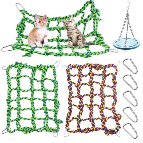 2 Stück Buntes Vogelseilnetz mit Hängeschaukel, 35 × 25 cm Ratten-Kletterseilnetz, Haustier-Hängematte, Vogelleiter-Seilbrücke, Kleintier-Seilnetz, Spielzeug, Käfigzubehör für Hamster Vögel Frettchen 2 Stück Buntes Vogelseilnetz mit Hängeschaukel, 35 × 25 cm Ratten-Kletterseilnetz, Haustier-Hängematte, Vogelleiter-Seilbrücke, Kleintier-Seilnetz, Spielzeug, Käfigzubehör für Hamster Vögel Frettchen von EASYKEENECOM