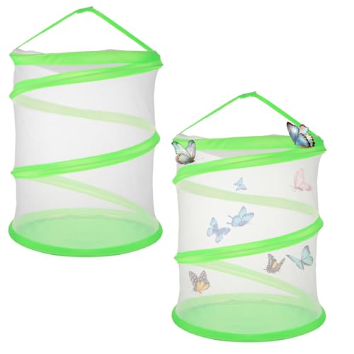 EATHEATY 2 Stück Insekten-Schmetterlingskäfig Terrarium 30,5 x 35,6 cm transparentes Netz-Schmetterlingshaus, zusammenklappbares Insekten-Schmetterlingsnetz, Pop-Up-Raupen-Habitat-Käfig mit von EATHEATY