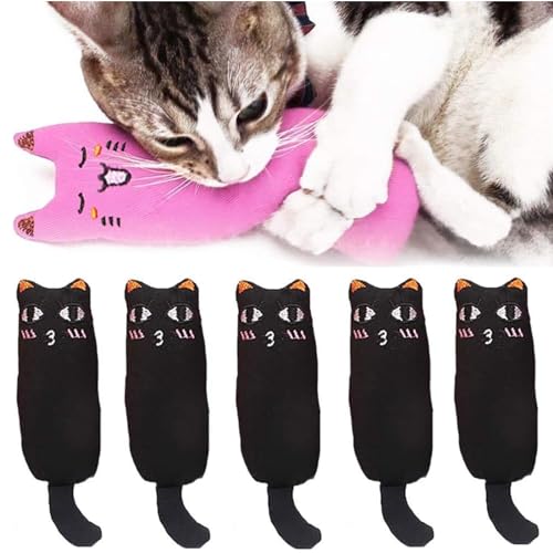 EBIEFLY 5 x Katzenspielzeug für Haustiere, enthält reinen Baumwollstoff in Minze, zum Zähneknirschen, langlebiges Entfernen, sauberes Zähneputzen, niedliches Katzen-Maus-geformtes Geschenk (schwarz) von EBIEFLY