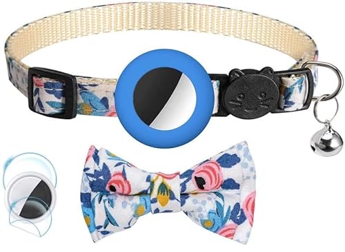 Airtag Katzenhalsband,Reflektierend GPS Leichte Tracker Katzenhalsbänder mit Airtag Hülle, Schnellverschluss, 12.2-8.3 in Verstellbar für Katzen Kitten Q6 (Blau) von EBLIN
