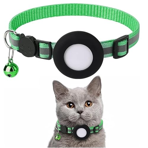 Airtag Katzenhalsband,Reflektierend GPS Leichte Tracker Katzenhalsbänder mit Airtag Hülle, Schnellverschluss, 21-34cm Verstellbar für Katzen Kitten Q7 (Grün) von EBLIN