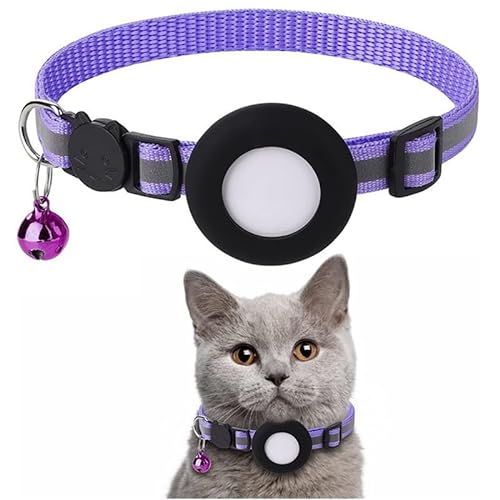 Airtag Katzenhalsband,Reflektierend GPS Leichte Tracker Katzenhalsbänder mit Airtag Hülle, Schnellverschluss, 21-34cm Verstellbar für Katzen Kitten Q7 (Lila) von EBLIN