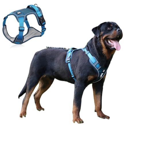 EBLIN Hundegeschirr mit Griff Reflektierend Hundegeschirr Gepolstert Brustgeschirr No Pull Geschirr Verstellbares Truhen von großen, mittleren und kleinen aufgeschirre für Hunde Q5 (Blau, L) von EBLIN