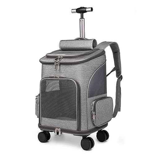 EBLIN Rollierter Haustierträger-Rucksack Haustierwagen Reise Träger Autositz Für Hunde Katzen Welpenkomfort Katze Rucksack Abnehmbare Rollwechsel-Mesh-Lüftungsfenster Aufbewahrungs-Taschen (Hellgrau) von EBLIN