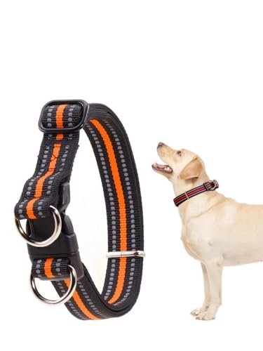 Hundehalsband, Weich Gepolstertes Neopren Nylon Hunde Böhmischer Wind Halsband für Kleine Hunde, Eblin Verstellbare Hundehalsband, Zugstopper, robust, wetterfe Q1 (Orange, L) von EBLIN