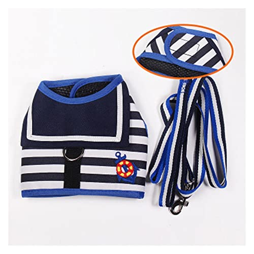 Hundeleine Haustier-Hundekleidung, weiches, atmungsaktives Leinen-Set for kleine, mittelgroße Hunde, Katzen, Brustgurt, Hundeleine (Color : Blue Black, Size : XL) von EBSBAG