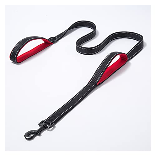 Hundeleine verstellbare reflektierende Nähte Doppelgriff Hundeleine Laufleine Hundezubehör (Color : Black red, Size : M (2.5x150cm)) von EBSBAG