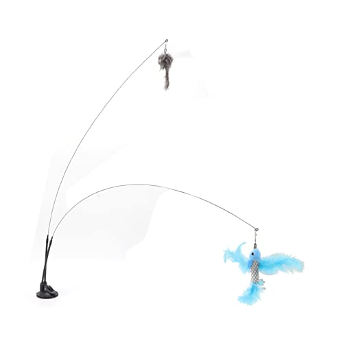 EBTOOLS Doppel-Saugkatze Federstab Spielzeug mit Abnehmbarem Stahldraht für Interaktives Innenspiel (Blauer Fliegender Fisch und graue Maus) von EBTOOLS
