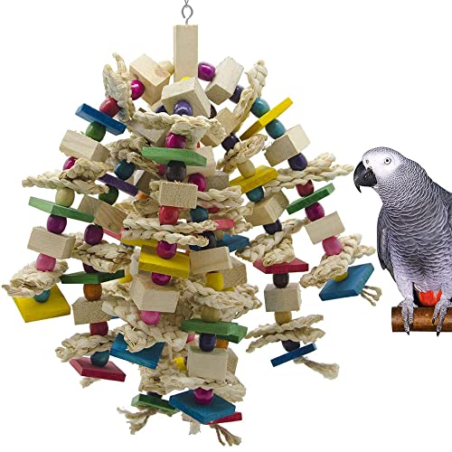 EBaokuup Großes Papageien-Kauspielzeug – Vogel Papageien blockiert Knoten Reißen Spielzeug Vogelkäfig Biss Spielzeug für Graupapageien, Aras, Kakadus und eine Vielzahl von Amazonaspapageien (groß) von EBaokuup