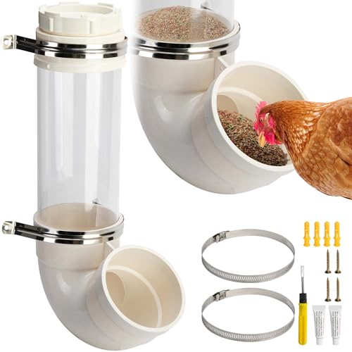 EBaokuup Sichtbarer automatischer Hühner-Futterspender für Hühner, 43,2 cm, PVC-Rohr, kein Abfall, große hängende Schwerkraft, Hühnerfutterstation für Stall, Enten, Truthahn, Gänse (2,5 kg) von EBaokuup