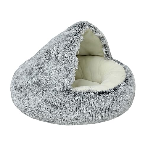 EBbels Beruhigendes Katzenbett, Warmes Katzenhöhlenbett, Flauschiges Weiches Plüsch Kätzchenbett Donut Kuschelnest, Waschbar Haustierbett Für Katzen Und Welpen (Grau) von EBbels