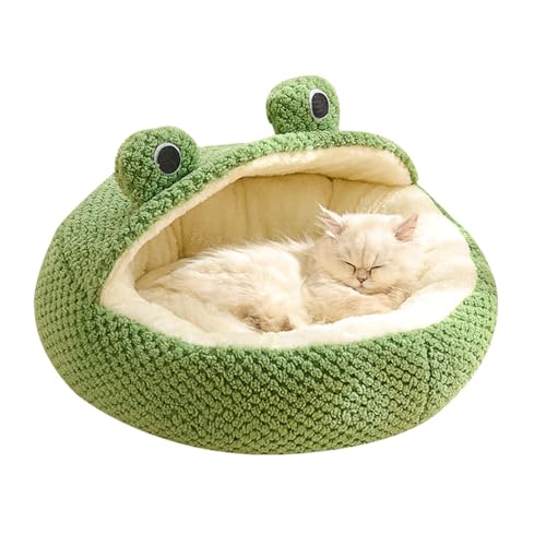 EBbels Beruhigendes Katzenbett, Froschförmiges Donut-Katzennest, warmes weiches Plüsch Katzenhöhle Halbgeschlossenes Hundebett, Flauschig Rund Cat Bed für Katze und Hund (S) von EBbels