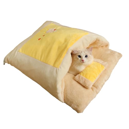 EBbels Katzenbett Katzenschlafsack, Bewegliches Winterwarmes Katzenhaus Haustierbett, Waschbares Fleece Weiches Haustier Beruhigungsbett Mit Kissen Für Katzen Und Kleine Hunde von EBbels