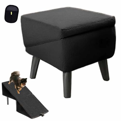 2-in-1 Umwandelbarer Tritthocker Aus Holz Für Zuhause, Hunderampe, Klappbare Hunderampe Fürs Bett, Umwandelbare Geteilte Ottoman-Haustierrampen, Klappbare Rutschfeste Treppe Fürs Sofa(Schwarz,Plush) von ECBLI