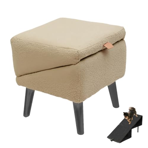 2-in-1 Umwandelbarer Tritthocker Aus Holz Für Zuhause, Hunderampe, Klappbare Hunderampe Fürs Bett, Umwandelbare Geteilte Ottoman-Haustierrampen, Klappbare Rutschfeste Treppe Fürs Sofa(Khaki,Cotton and von ECBLI